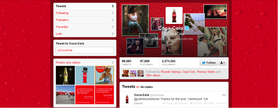 Twitter brand profile - coca cola example